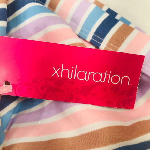 Xhilaration Women's Size 24W Metallic Thread Longline Bandeau Swim Top Striped - Picture 5 of 12